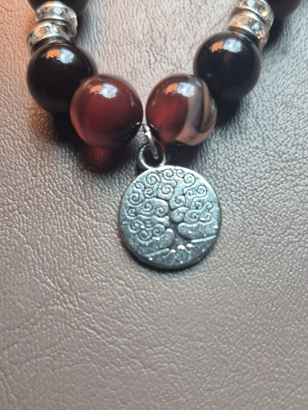 Vintage Beaded Stretch Small,Med,large Brown & Black Tree Of Life Charm Bracelet